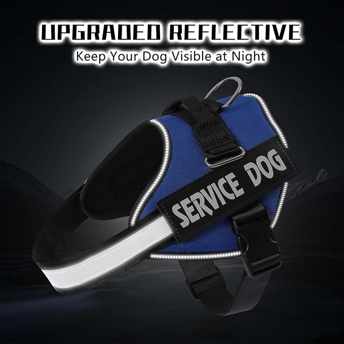 MUMUPET Service Dog Harness, No Pull Reflective Adjustable with Handle, Soft Breathable Padding for Small Dogs, 2 Removable Velcro Patches (Blue, S)