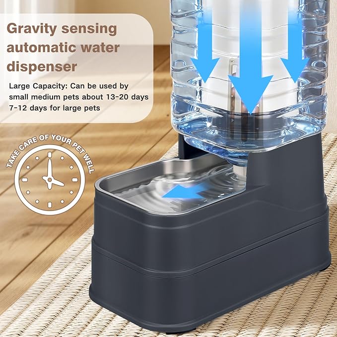1.6 Gallon Pet Automatic Dog Water Dispenser Cat Gravity Waterer Feeder with Stainless Steel Bowl Large Capacity Puppy Feeding Raised Bowls with Filter,Ice Pack