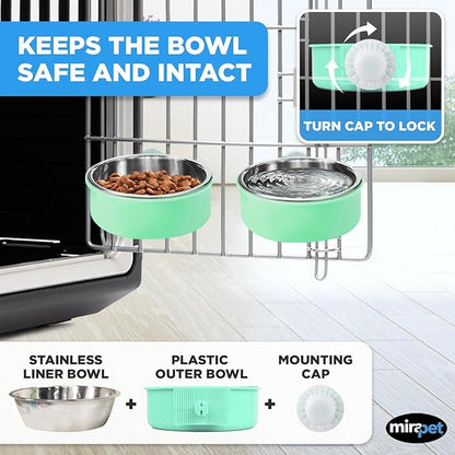Mirapet's Dog Water Bowl & Cat Food Bowl Set of 2 - Multipurpose Pet Bowl Set - Premium Quality Cat Water Bowl Made for The Perfect Feeding Experience - No-Spill Dog Bowl for Crate (Small, Green)
