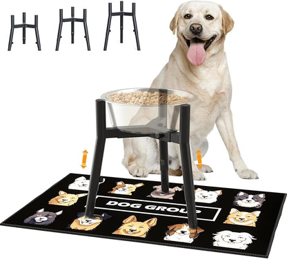 Raised Dog Bowl Stand for Large Dogs, with mat, Adjustable Height & Width, fits 7-10.7" Bowls, 3 Height Sets,Without Bowl