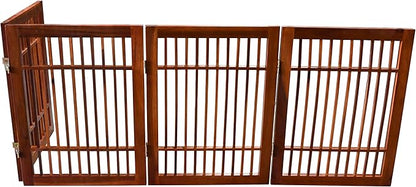 Urnporium Freestanding Wooden Dog Gate Foldable Indoor Pet Gate No Drill Expandable Barrier for Doorways Stairs Hallways Portable Wood Fence for Small Dogs & Puppies (Brown Pet Gate, 4 Panel 24" Tall)