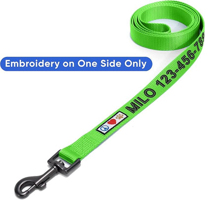 Pawtitas Personalized 6 ft Green Dog Leash XXS/Cat Custom Name and Phone Embroidery Strong Nylon Leash for Small Breeds