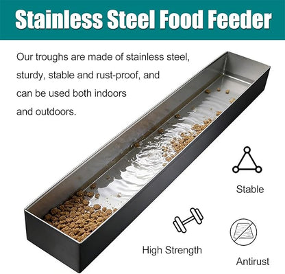 Animal Water Trough Outdoor 8 15 23 35 39 in, Pigeon Chicken Duck Goose Rabbits Hay Feeder, Stainless Steel Small Feeding Trough Set for Livestock/Poultry(H 6cm(2 2/5"),L 40cm (15 7/10"))