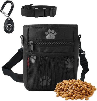 kissleaf Dog Treat Pouches for Pet Training, Treat Pouches for Pet Training,Large Dog Treat Training Pouch and Dog Clicker,Dog Training Treat Pouch Built-in Poop Bag Dispenser-Black Pattern.