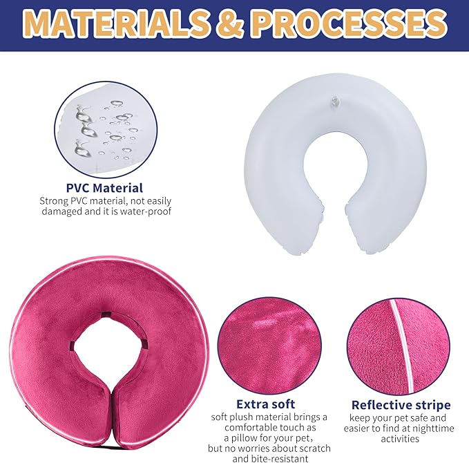 Inflatable Reflective Dog Cone Collar Alternative After Surgery,Doggie Recovery Dount Neck Ecollar,Adjustable Soft Dog Cone Collar for Small Medium Large Dogs (Pink, L)