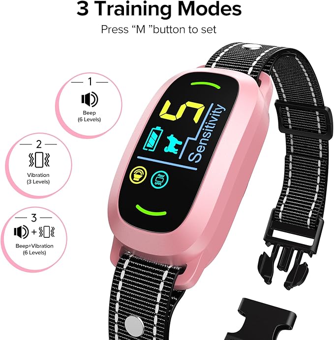 FAFAFROG Dog Bark Collar for Large Medium Small Dogs, Rechargeable Smart Bark Collar, Anti Barking Training Collar with 5 Adjustable Sensitivity Beep Vibration (Pink)