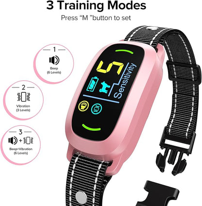 FAFAFROG Dog Bark Collar for Large Medium Small Dogs, Rechargeable Smart Bark Collar, Anti Barking Training Collar with 5 Adjustable Sensitivity Beep Vibration (Pink)