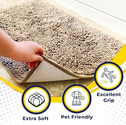 Muddy Mat® | Super Absorbent Door Mat Indoor, Microfiber Quick Dry Chenille Entryway Rug, Non-Slip Front Door Mat, Indoor Mats for Entryway, Machine Washable Pet Rug, Beige 24"x72"