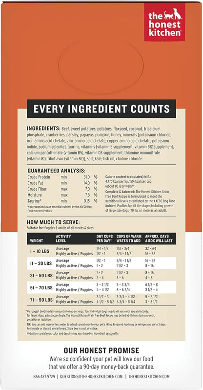 The Honest Kitchen Human Grade Wholemade™ Dehydrated Dog Food, Grain Free Dog Food, Beef, 4 lb (makes 16lbs)