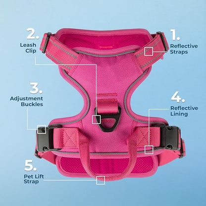 Voyager Dog Harness Dual Leash Attachment No-Pull Control Adjustable Soft but Strong Pet Harness for Medium and Large Dogs with 3M Reflective Technology, Fuchsia Nylon, XL (Chest: 28-37")