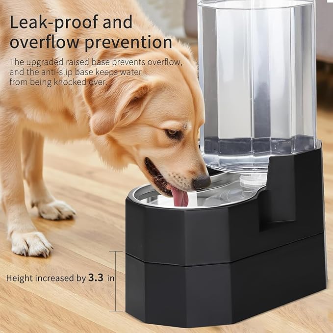 Sfozstra Raised Pet Water Dispenser: 8L Black Automatic Stainless Steel Gravity Cat Feeder for Elderly Pet Dogs Indoor Outdoor