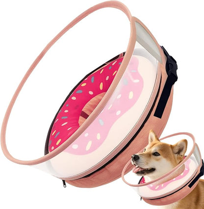 Inflatable Dog Cone Collar with Detachable Sturdy Shield,Soft&Lightweight-Ideal for Post-Surgery Recovery and Daily Wear,Suitable for Small Medium Large Dog Breeds(Donut Pink,L)