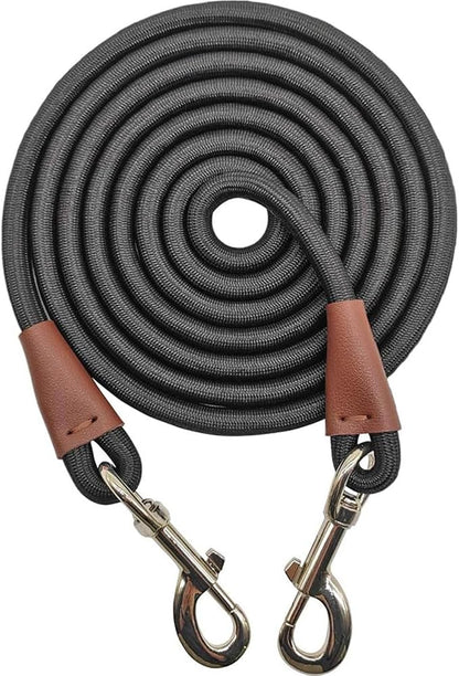 8FT Dog Tie Out Leash, Long Tether 10-13-15-20-25-30-35-40-50-65 FT Nylon Rope Check Cord for Medium Large Dogs Yard Outdoor Playing Camping Backyard (Black, 3/8")