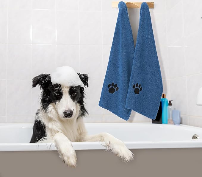 Puomue 3 Pack Microfiber Dog Towels for Drying Dogs, Super Absorbent and Soft Pet Grooming Towel, 40 Inch X 23.6 Inch, Perfect Dog Drying Towels for Large, Medium or Small Dogs, Blue