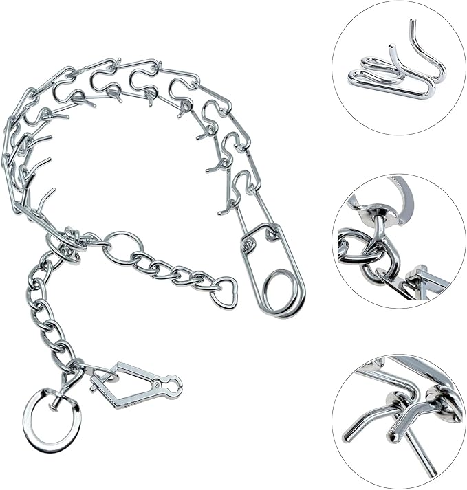 Prong Pinch Collar for Dogs with Quick Release Buckle, Adjustable Training Collar for Small Medium Large Dogs, Helps Prevent Dog from Pulling (3.8mm, Neck Size 27"-29"), Silver