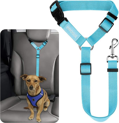 BWOGUE Pet Dog Cat Seat Belts, Car Headrest Restraint Adjustable Safety Leads Vehicle Seatbelt Harness (1 Pack, Blue, Not Elastic)