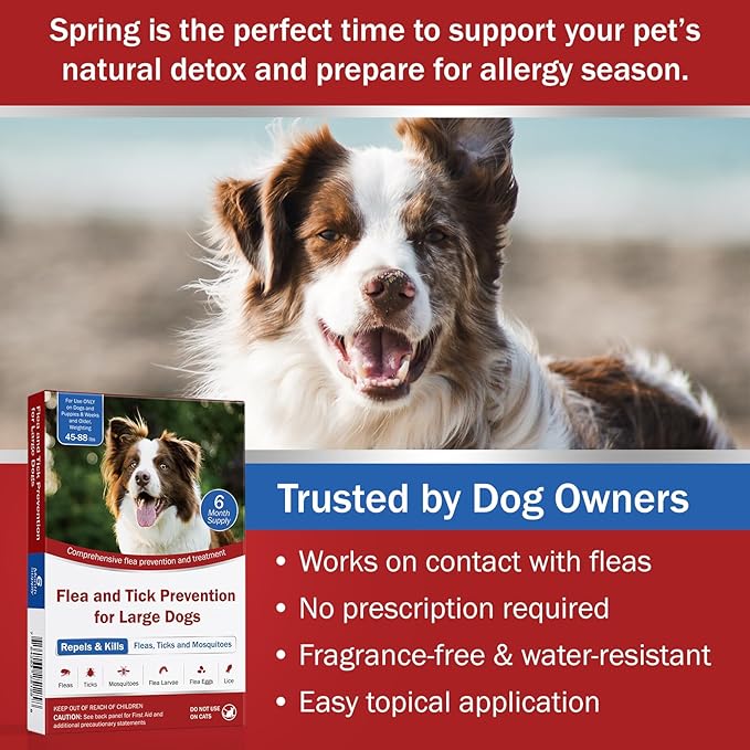 Flea and Tick Prevention for Dogs, 6-Month Supply, Dog Flea Control, Repellent, 44–88 lbs, 24-Hour Protect, Flea Supplements for Dogs, Nutritional Supplements