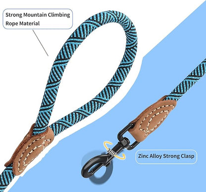 Mile High Life Rope Leash with Genuine Leather Connection, 6 FT/5 FT/4 FT, Heavy Duty Leash for Medium & Large Dogs (Turquoise Green, 72 Inch)