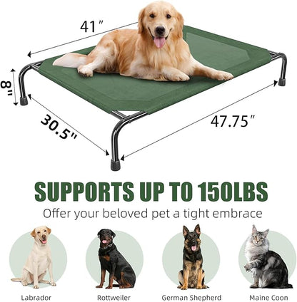 Simple Trending Raised Dog Bed for Large Dogs, Waterproof XL Dog Cot, Outdoor Cooling Elevated Pet Bed, 47.75" x 30.5", Green