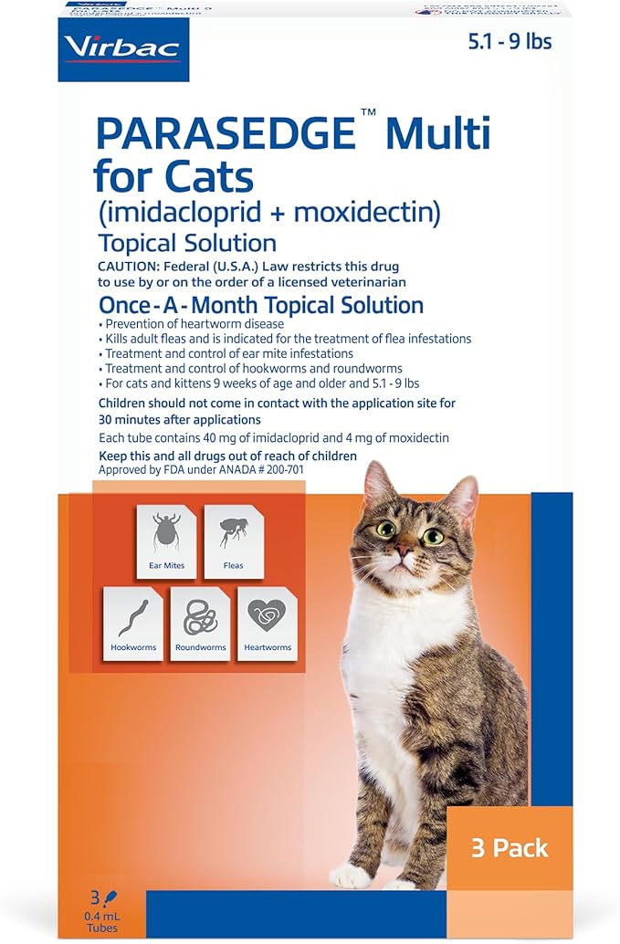PARASEDGE™ Multi 9 for Cats and Ferrets (imidacloprid + moxidectin) Topical Solution 5.1-9 lbs, 3 Pack