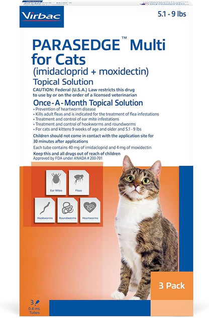 PARASEDGE™ Multi 9 for Cats and Ferrets (imidacloprid + moxidectin) Topical Solution 5.1-9 lbs, 3 Pack