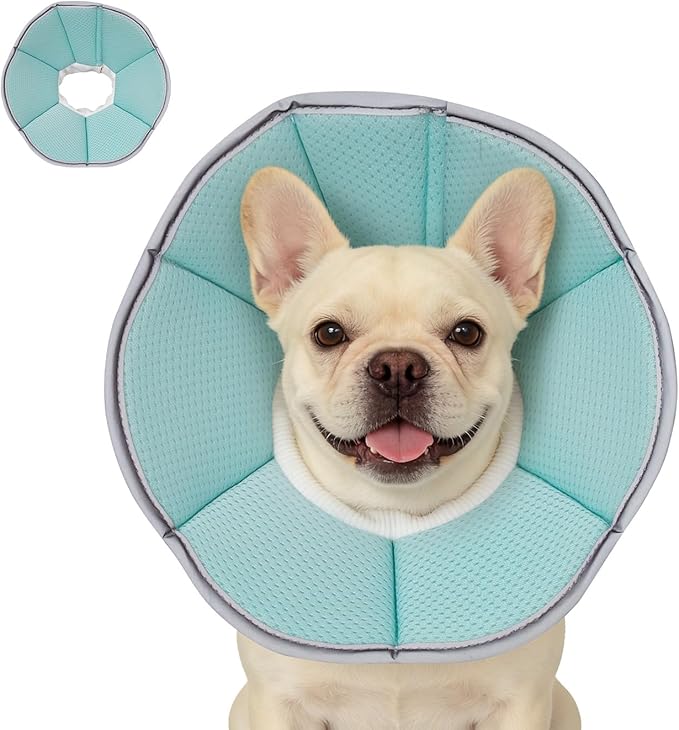 MAXFUT Dog Cone Collar,Soft Cone for Dogs to Stop Licking After Surgery,Non Inflatable Dog Donut Cone (Light Blue, M)