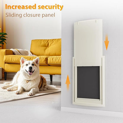 mestyl Dog Door for Wall, Pet Door, Doggie Door with Telescoping Tunnel, Double Magnetic Flaps and Sliding Lock Panels, 3-Flap Dog Door and Cat Door, Easy to Install, White, Medium