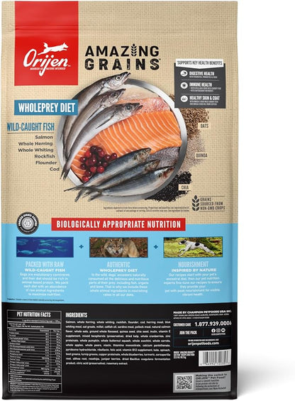 ORIJEN Amazing Grains High Protein Dry Dog Food Six Fish Recipe 22.5lb Bag