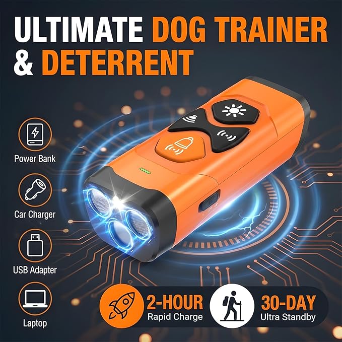 Dog Barking Deterrent Devices with Instant Bark Button - 23ft Range Ultrasonic Anti Barking Device for Dogs - Safe & Humane Rechargeable Behavior Training Tool for Indoor Outdoor Use