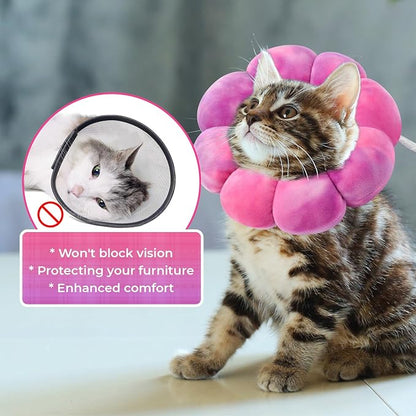 Flower Cat Cone, Uadonile Adjustable Cat Cone Collar, Soft Dog Elizabethan Collar Recovery E Collar After Surgery, Recovery E-Collar for Kittens/Puppies and Cats Recovery(Tie-dye Rose Purple, S)