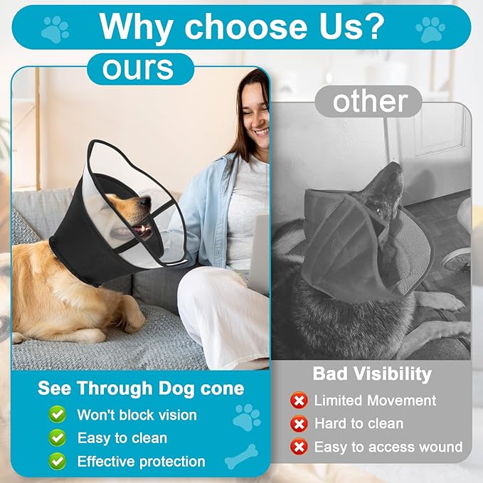 Soft Elizabethan Dog Cone Collar for Large, Medium & Small Dogs - Adjustable Recovery Collar for Post-Surgery, Wound Protection & Licking Prevention - Lightweight Pet Cone Alternative（Black,L）