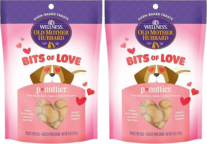 Old Mother Hubbard Wellness Bits of Love P-Nuttier Dog Biscuits, Natural, Seasonal, Valentine's Day Treats, Peanut Butter Flavor, (6 Ounce Bag) (Pack of 2)