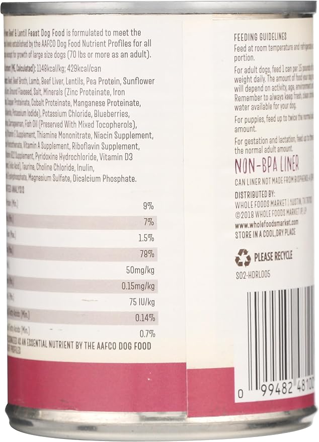 Whole Paws, Wet Dog Food, Beef & Lentil Feast, 13.2 Ounce