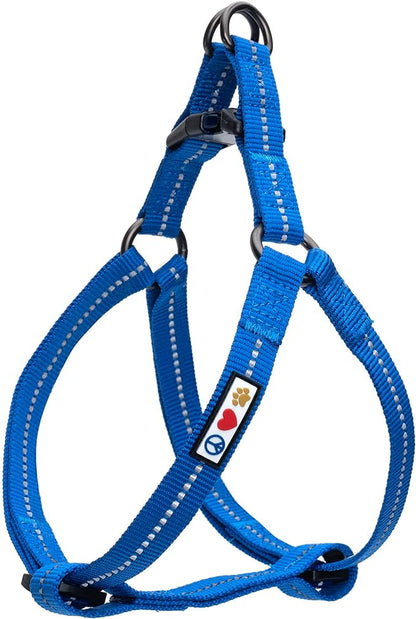 Pawtitas Recycled Reflective Step-in Dog Harness – Adjustable No-Pull Vest for Puppies to Seniors, Safe & Comfortable L Blue