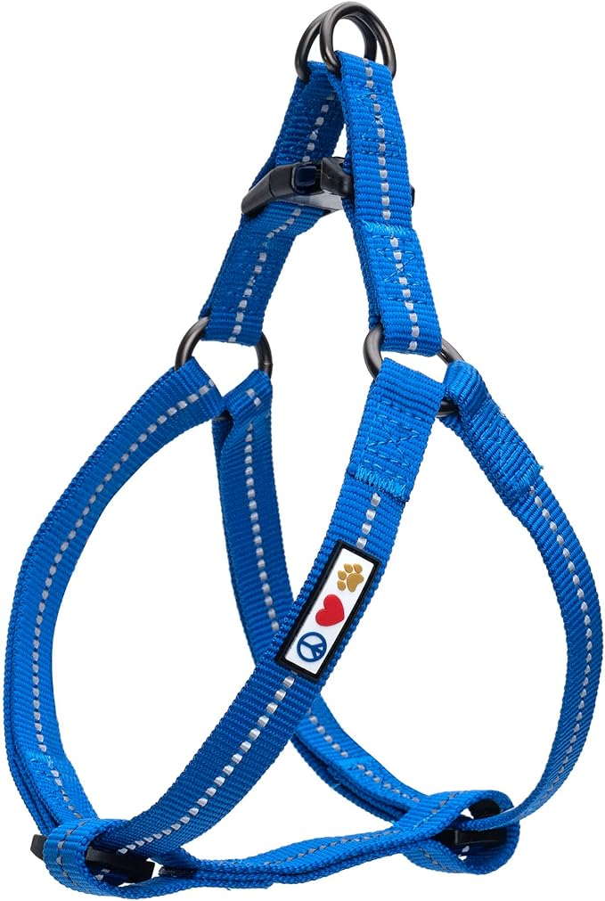 Pawtitas Recycled Reflective Step-in Dog Harness – Adjustable No-Pull Vest for Puppies to Seniors, Safe & Comfortable XS Blue