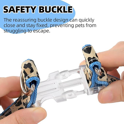 Mile High Life Leopard Dog Harness Collar Leash Set, Adjustable No Pull Dog Halter Harness for Small Breed Dogs, Easy Control for Training Walking (Blue, XS Chest 9"-15", Neck 8"-12")