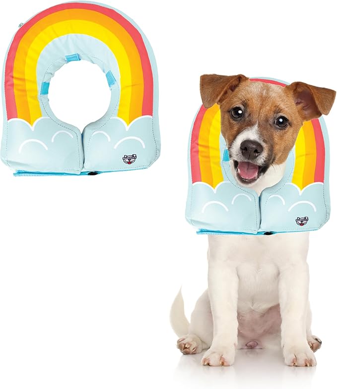 Rainbow Inflatable Dog Recovery Collar, Comfortable Cone Replacement for Pet Surgery, Protective Collars to Prevent Licking & Biting, Size Medium