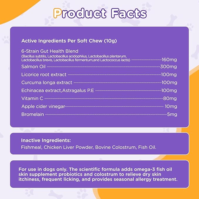 Dog Allergy Relief Chews, Dog Itching Skin Relief, Omega 3 for Dogs Itch Supplement, Relieve Seasonal Allergy, Provide Immune Support (Chicken Flavor, 100ct)