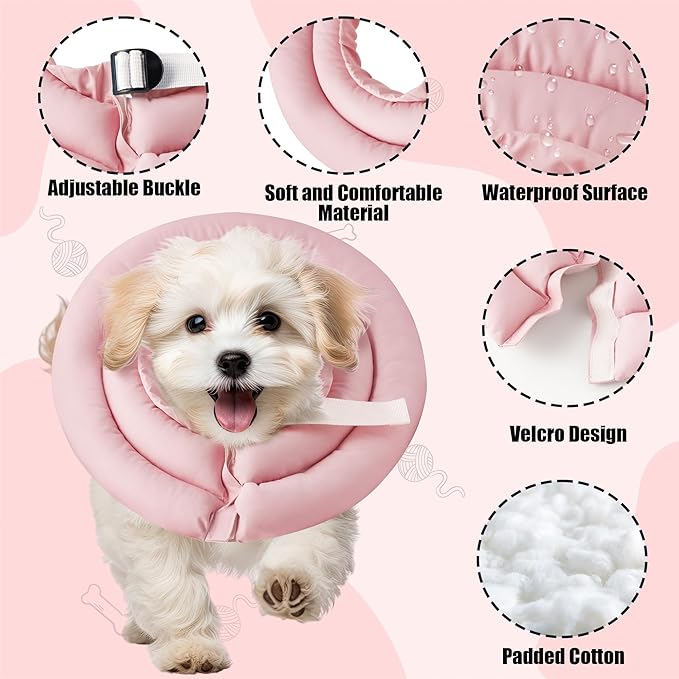 Soft Dog Cone Collar - Adjustable Recovery Cone for Small Dogs After Surgery to Stop Licking, Waterproof Elizabethan Protective Neck Donut Collar Alternative for Pet Cat Puppy (Pink, S)