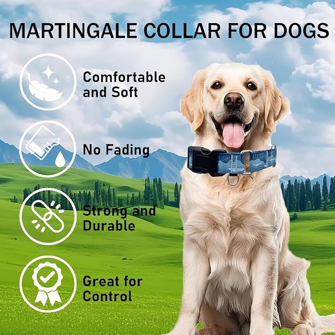 Martingale Collar for Dogs with Buckle Dog Collar Adjustable Soft Nylon Boy Dog Collars for Extra Large Dogs, Blue Sunset