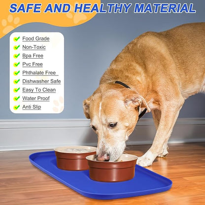 SMILOOL Silicone Pet Feeding Mat with Raised Edge for Food and Water, Dog Bowl Mats, Cat Bowls Placemat with High Lip for Floor Waterproof, Rubber Tray for Cats and Dogs 22 x 14 x0.8 Navy Blue
