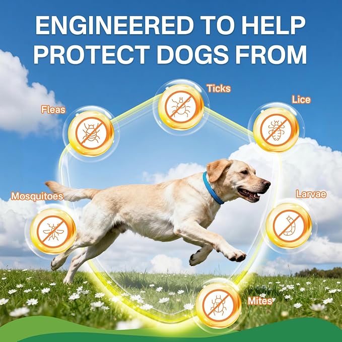 Puyrzoe Flea and Tick Prevention for Dogs Collar 4 Pack, Natural Flea Collar for Dogs 32-Month Full Protection, Adjustable Dog Tick Prevention for Puppy & Dog, Waterproof, 2 Pink & 2 Blue