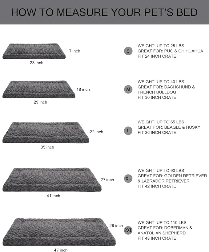 Washable Dog Bed Mat Dog Crate Pad Soft Fluffy Pet Kennel Beds Dog Sleeping Mattress for Large Jumbo Medium Small Dogs, 47 x 29 Inch, Grey