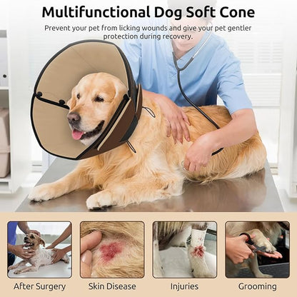 Queenmore Dog Cones for Medium Dogs, Soft Dog Cone Collar After Surgery, Pet Cone for Dogs Wound Care, Spay, Neuter, Breathable Pet Surgery Collars & Cones, Brown M