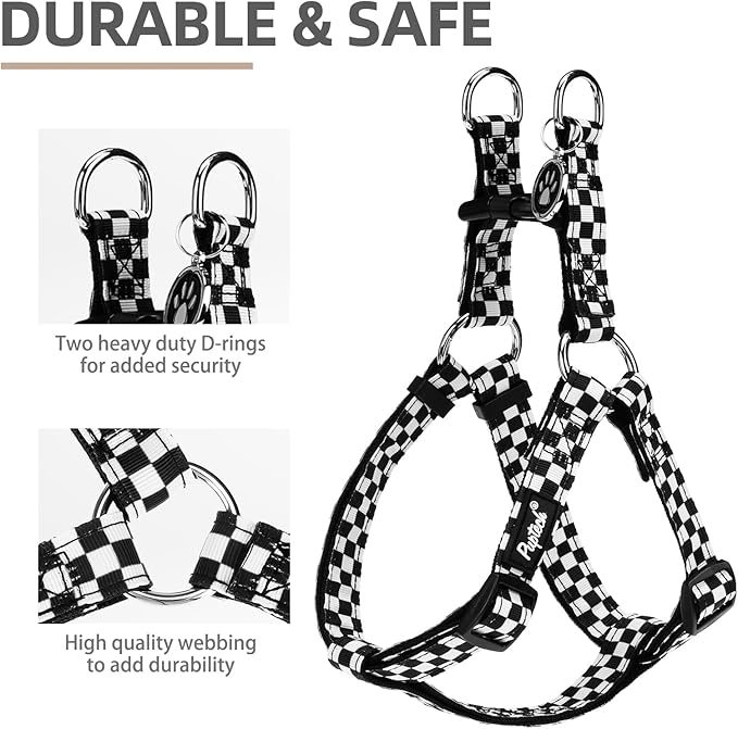 PUPTECK No Pull Dog Harness Soft Adjustable Basic Nylon Step in Puppy Vest Outdoor Walking with ID Tag, Checkered Black&White, M