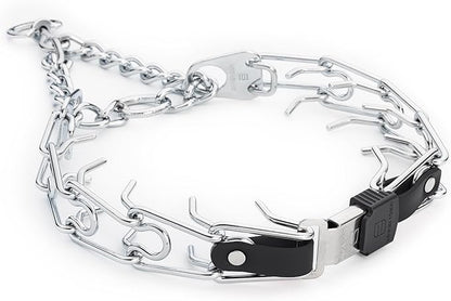 Herm Sprenger Chrome Plated Steel Dog Collar with Quick Release ClicLock Buckle and Biothane Insert Training Collar for Dogs Made in Germany (Black, 25in x 4.0mm(Neck Size up to21-22in))