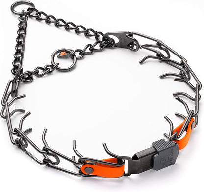 Herm Sprenger Black Stainless Steel Dog Collar with Quick Release ClicLock Buckle O-Ring Biothane Insert Training Collar Made in Germany (Hunter Orange, 23in x 3.2mm(Neck Size up to19-20in))