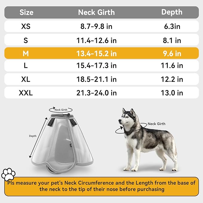Upgraded Dog Cone Collar for Large Medium Dogs, Soft Dog Cone with Double-Layer Design, Adjustable Pet Recovery Collar for Dogs After Surgery, Elizabethan Collar (M, Grey)