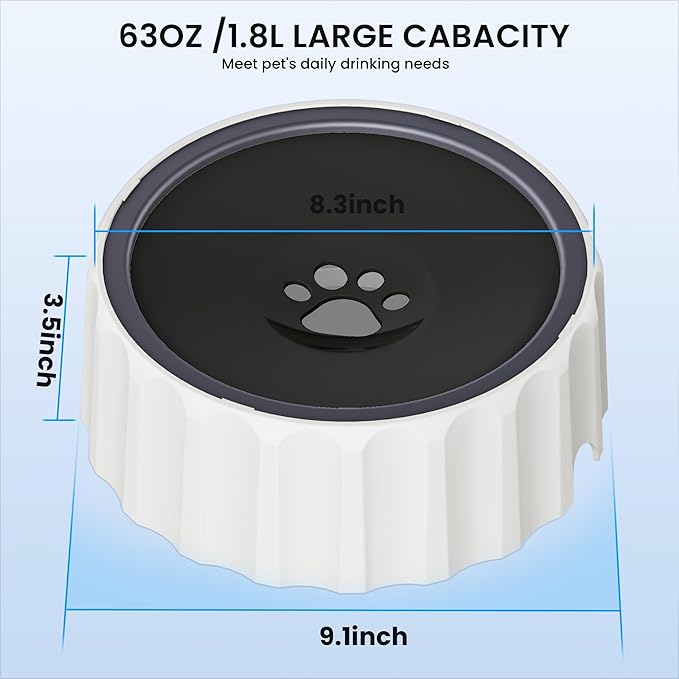 Dog Small Animals Water Bowl No Spill 70oz/2L Large Capacity Dispenser Non Slip No Splash Small Animals Bowl Pet Slow Feeder No Drip Dog Water Bowl on Vehicle for Dogs and Cats - Black