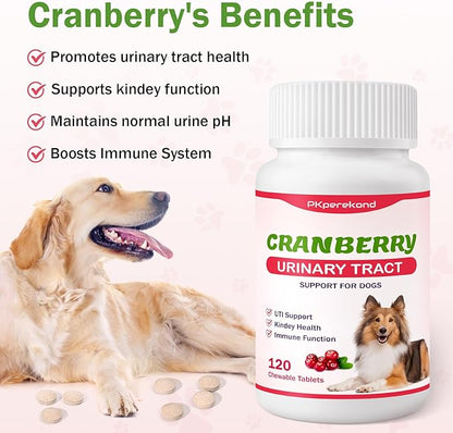 Cranberry for Dogs, 120 Chewable Tablets, UTI Treatment for Dogs, Urinary Tract Support, Promote Kidney and Bladder Health, Cranberry Supplement for Dog